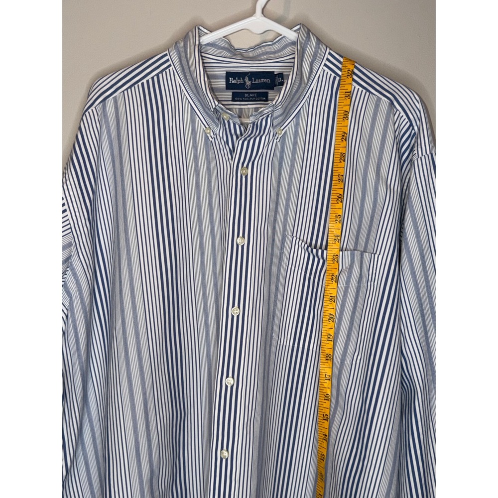 Ralph Lauren Blake XL Blue White Stripe Button Down Shirt Classic Cotton - Picture 6 of 7